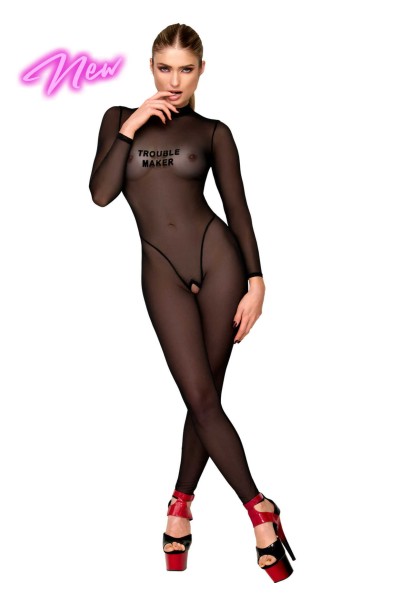 F387 Catsuit transparent noir